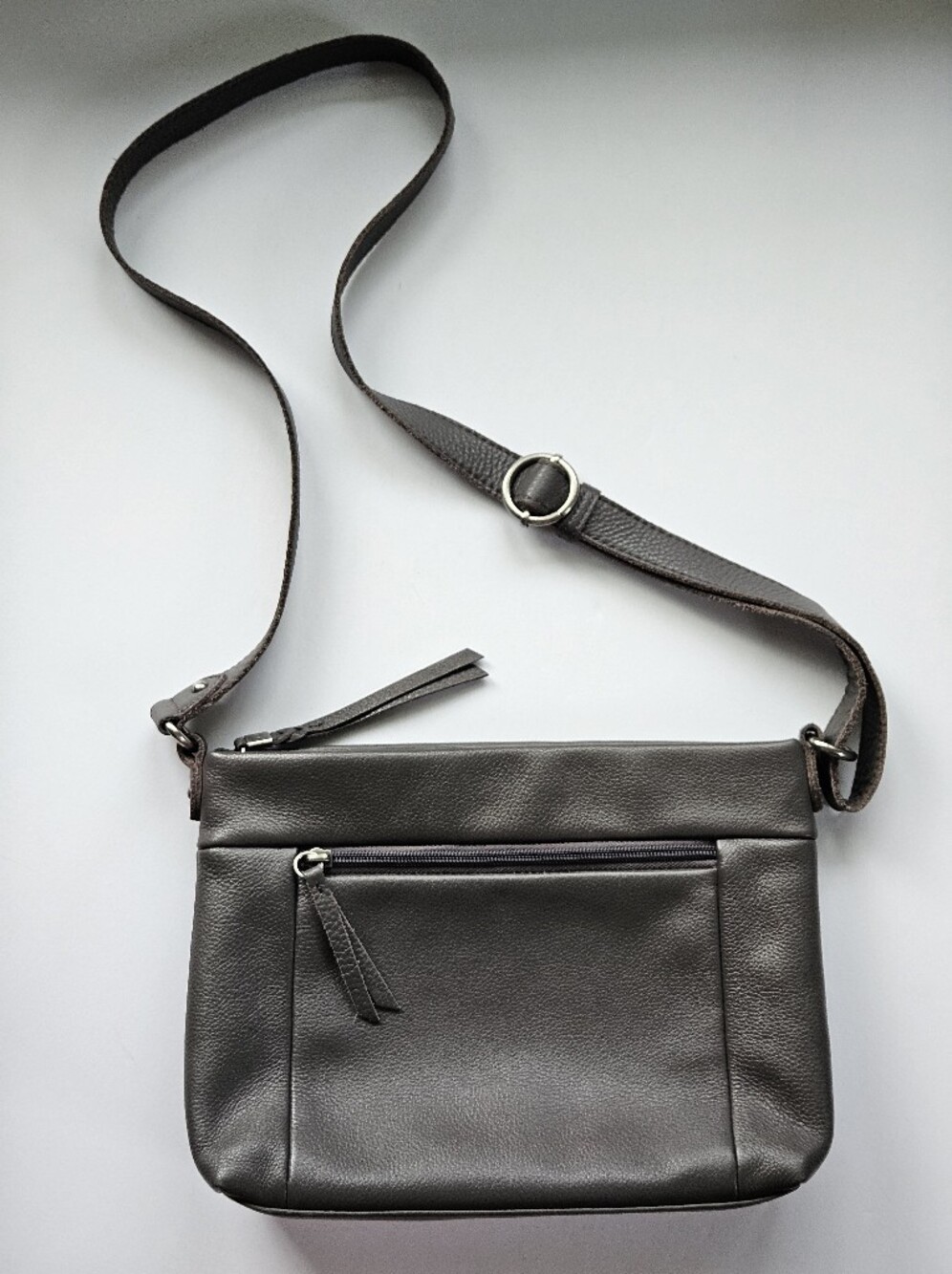 The Sak Melrose leather crossbody bag adjustable stra purse slate charcoal grey
